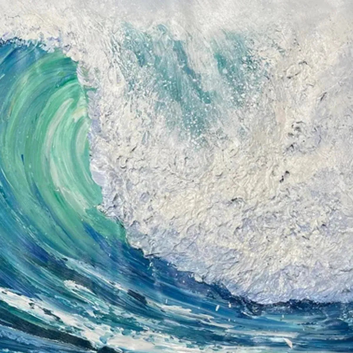 EMERALD SURGE: Textured Blue Ocean Wave Painting with Surfer - Image 3