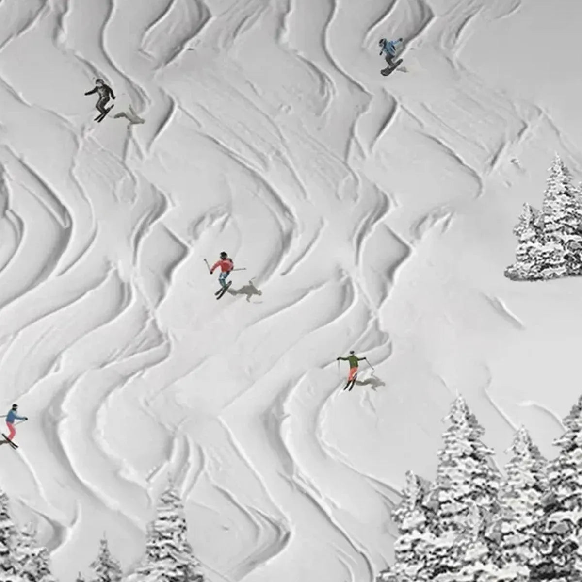 SNOWY CARVE: Textured White Skiing Landscape Painting - Image 4