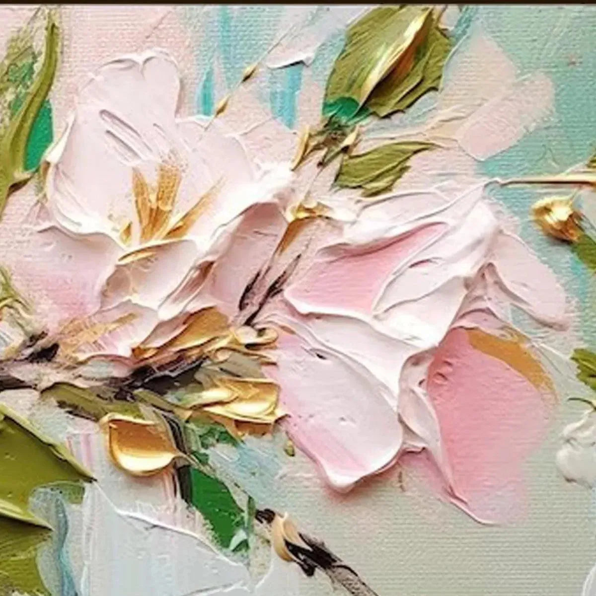 GOLDEN BLUSH: Textured Pink and Gold Floral Impasto Painting - Image 5