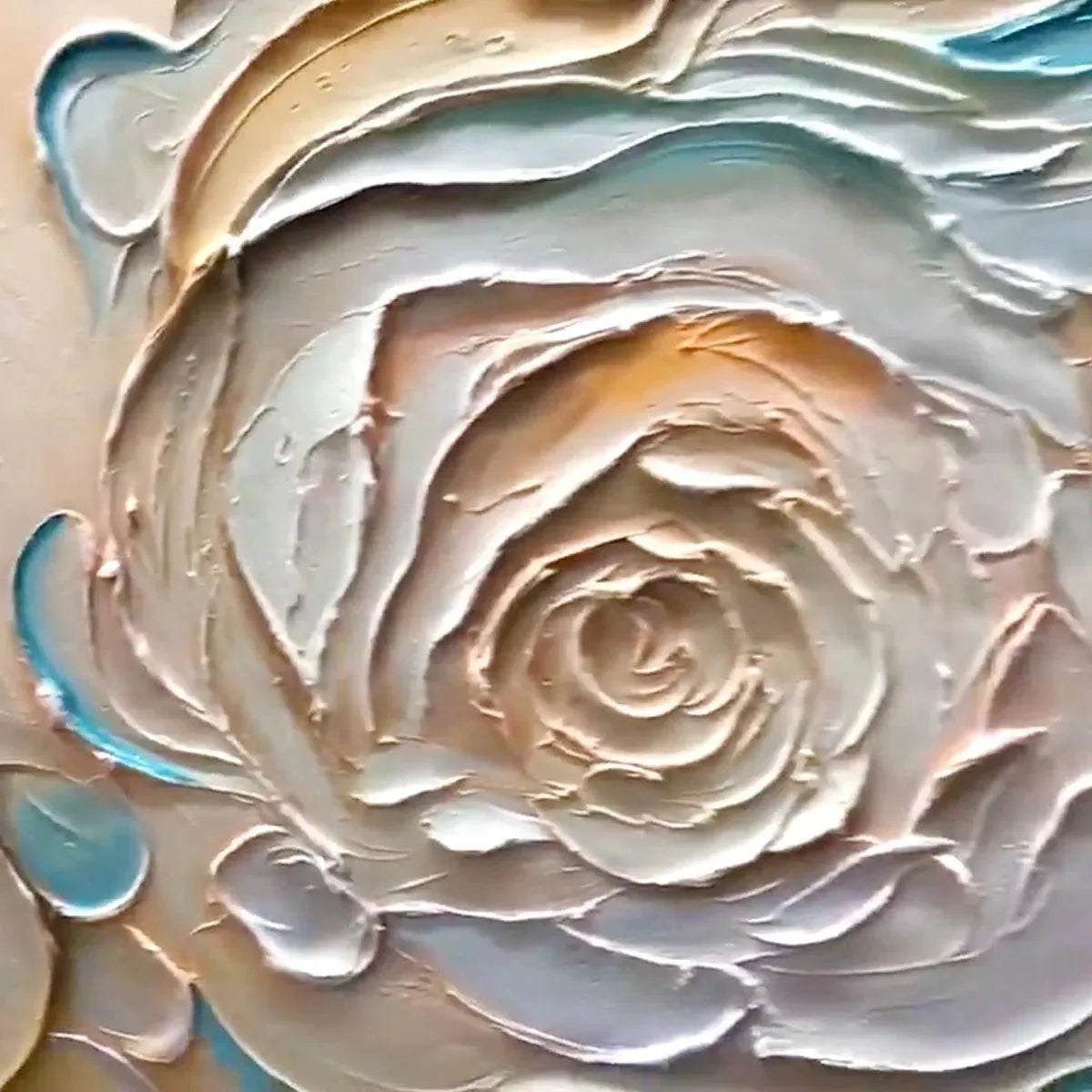 OCEANIC BLOOM: Textured Abstract Floral Painting in Blue and Beige - Image 3