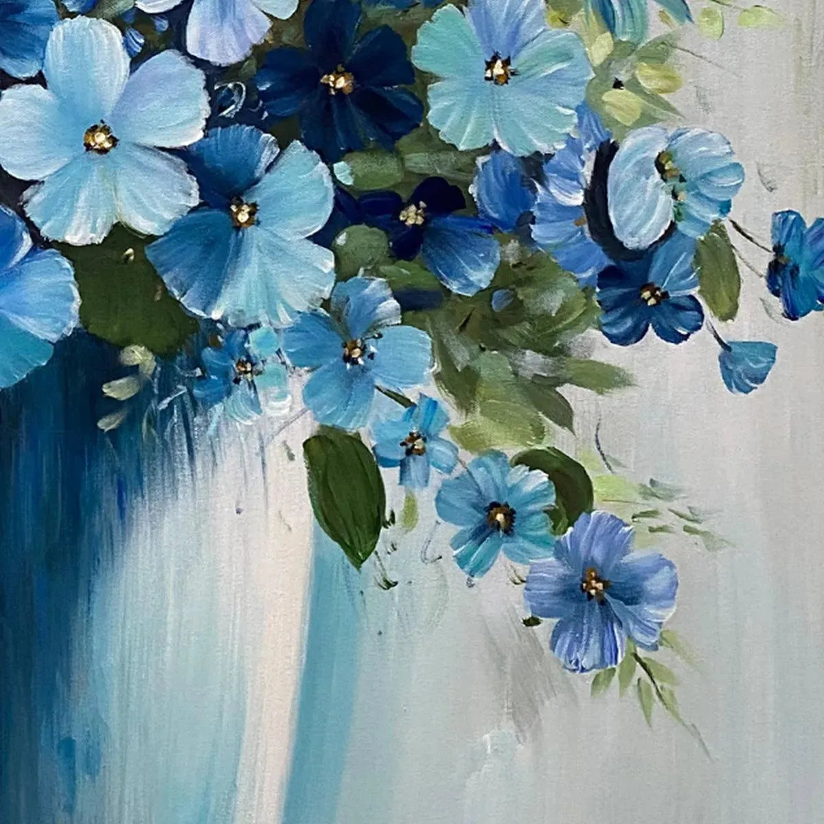 BLUE SERENITY: Blue Floral Painting, Square Canvas Art, Still Life Wall Decor, Calming Artwork - Image 5