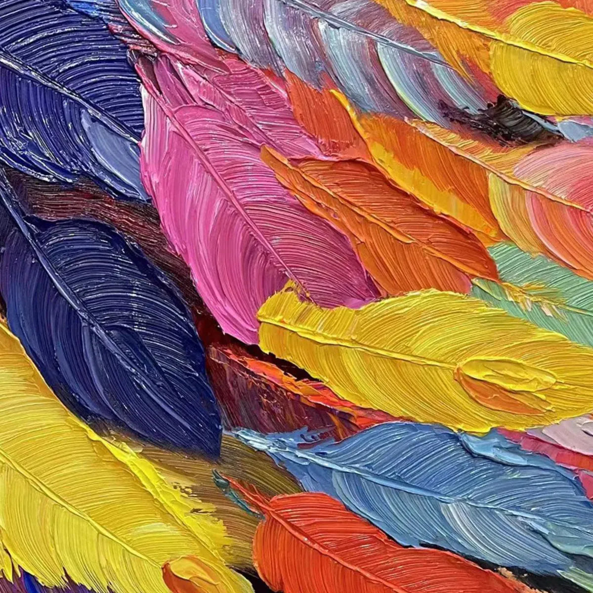 FEATHER DANCE: Horizontal Abstract Painting with Colorful Feathers, Textured Impasto, Modern Wall Art - Image 6