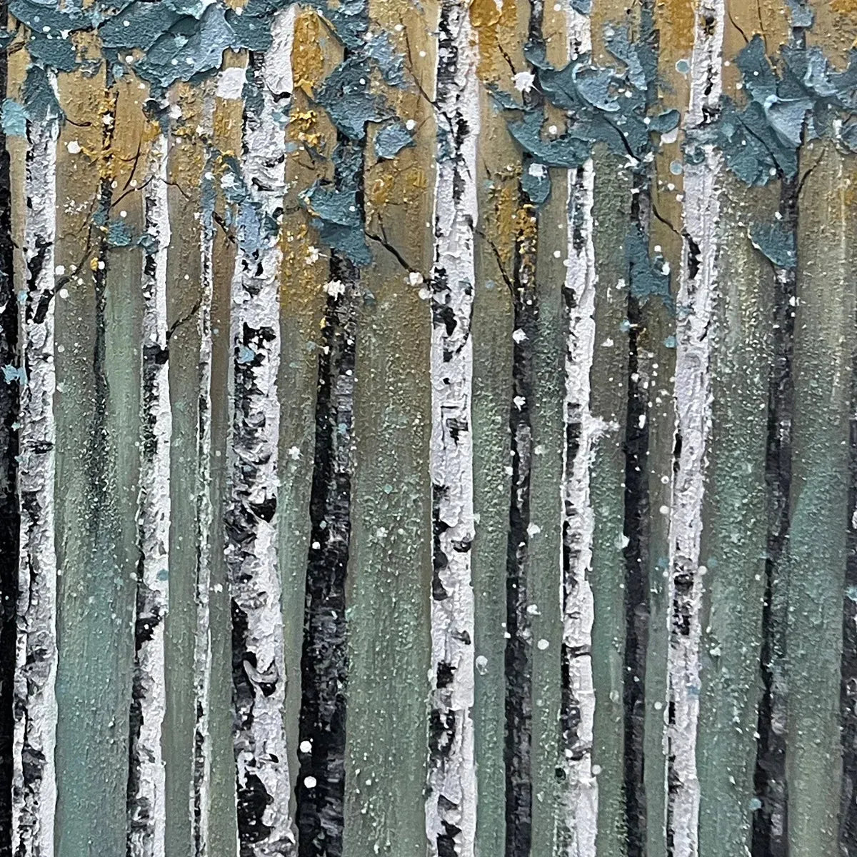 GOLDEN BIRCH GROVE: Textured Birch Tree Painting, Gold and Green Wall Art, Horizontal Canvas, Forest Decor - Image 6