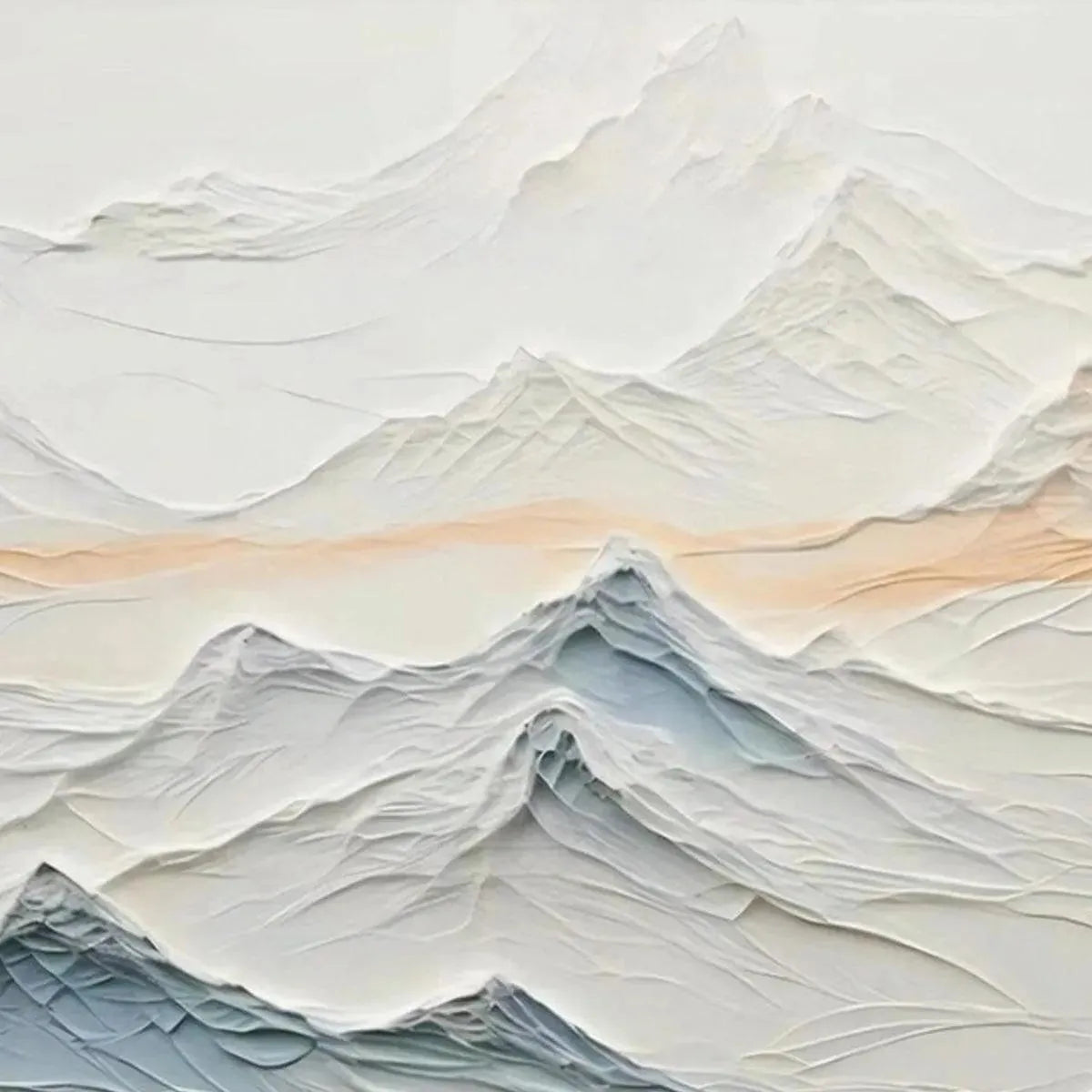 TRANQUIL PEAKS: Textured Abstract Mountain Landscape Painting in Beige and Blue - Image 5