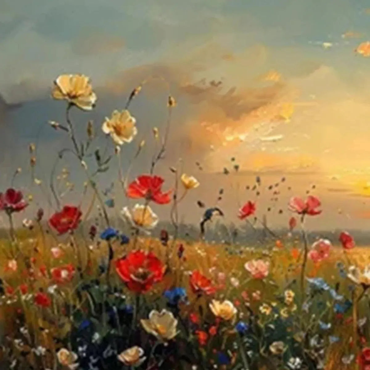 SUNSET FIELD: Colorful Wildflower Field Landscape Painting - Image 9