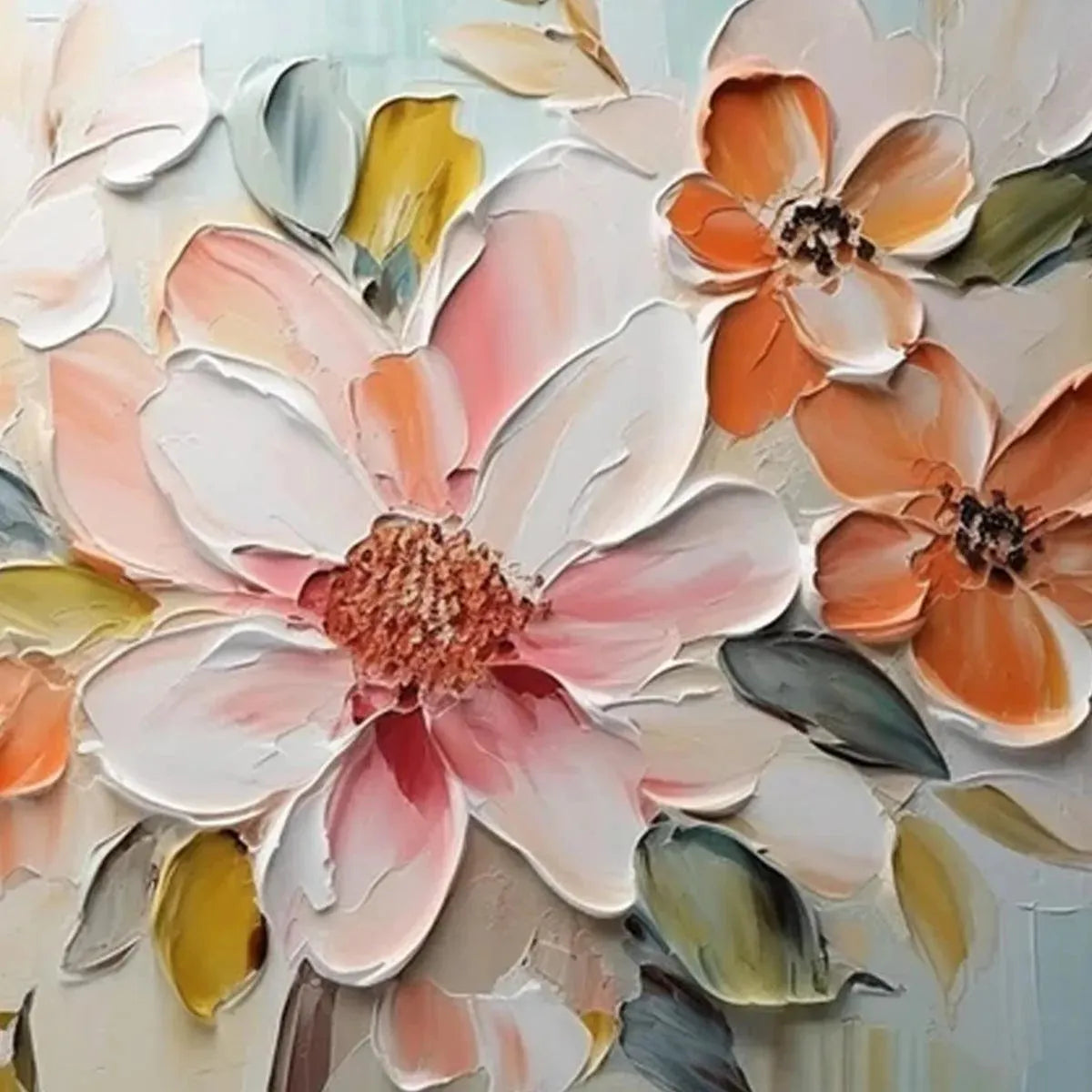 PEACH BLOSSOM: Textured Impasto Floral Painting in Peach and White - Image 9