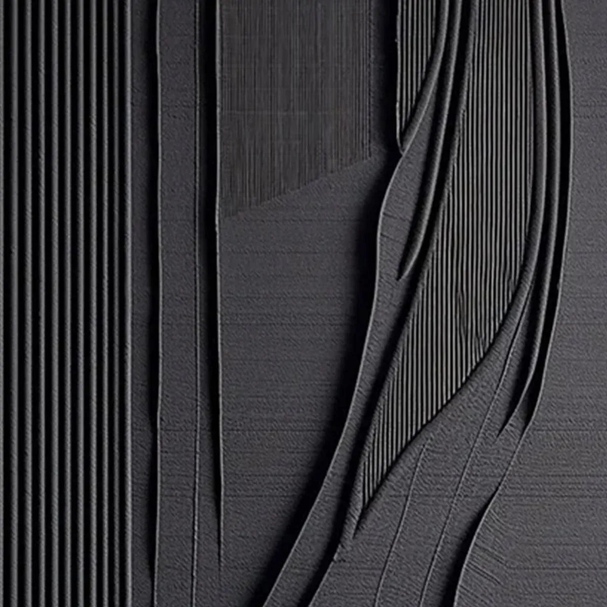 BLACK TEXTURED LINES AND CURVES: Minimalist Textured Abstract Painting - Image 4