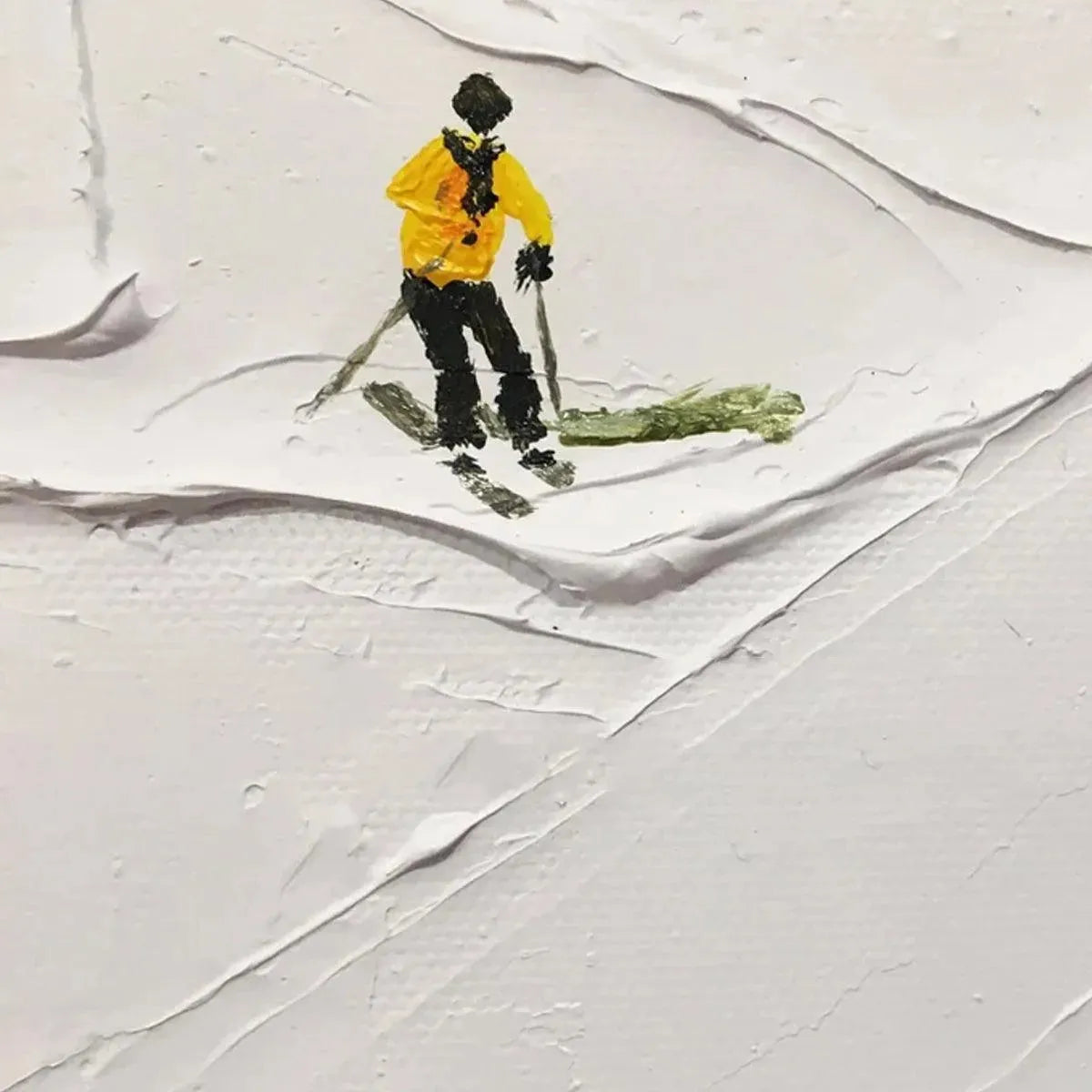 SKI SLOPES: Minimalist Painting of Skiers on a Snowy Slope - Image 5