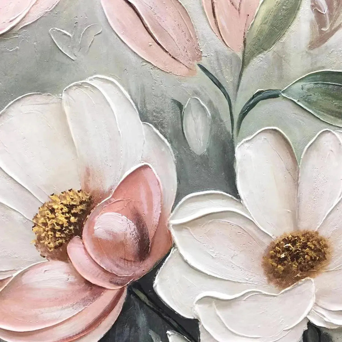 SOFT BLOSSOMS: Textured Impasto Floral Painting in Soft Pink and White - Image 5