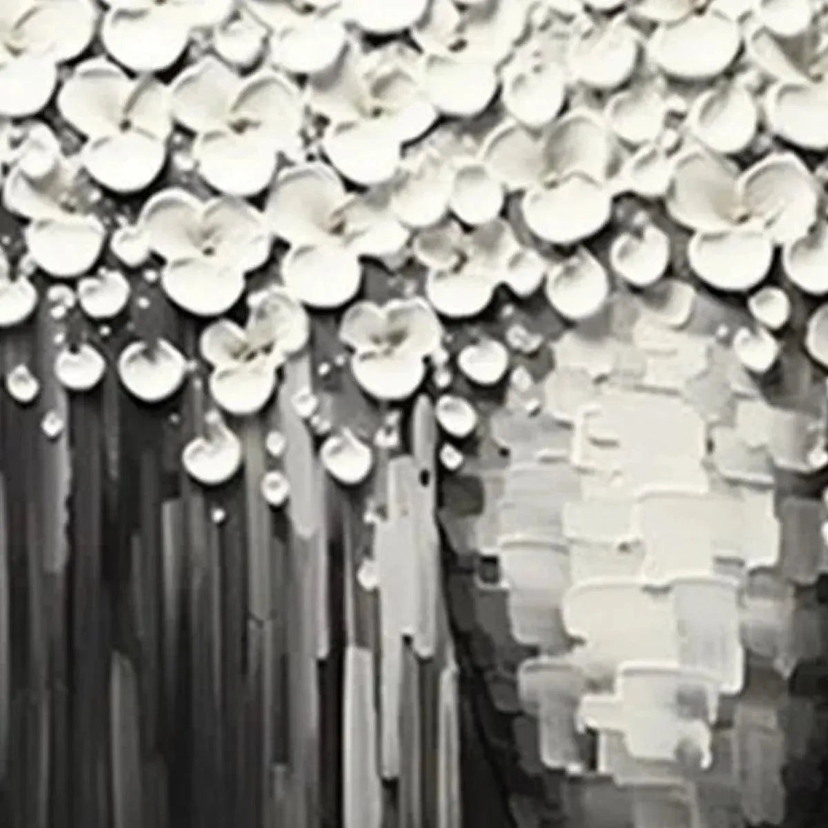 WHITE BOUQUET: Textured White Floral Painting on Grey Background - Image 5