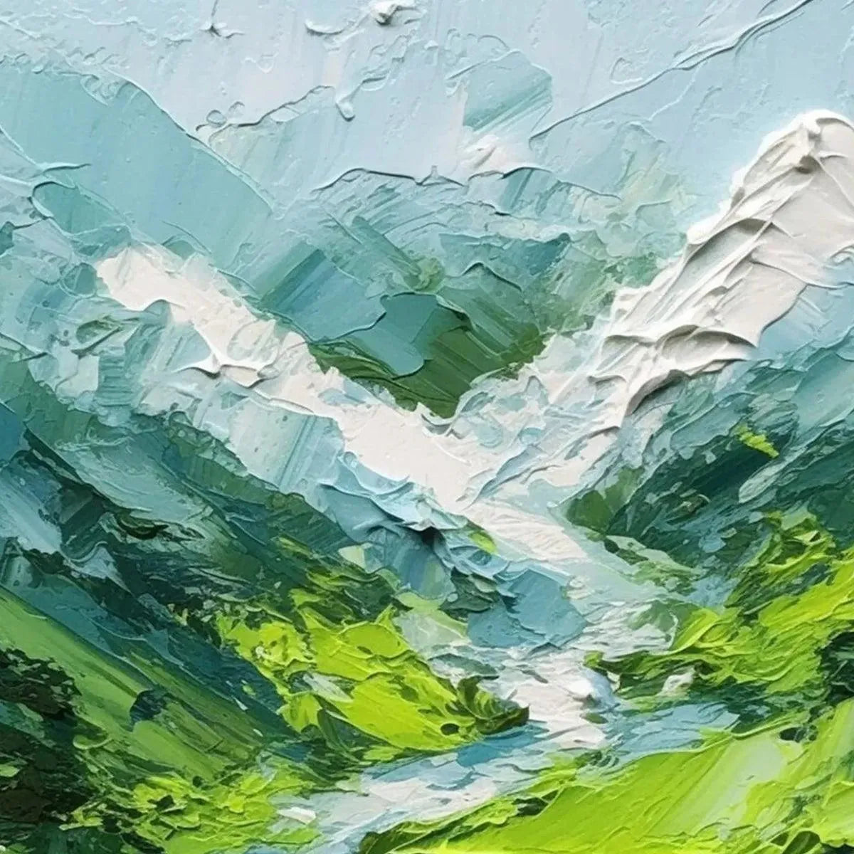 EMERALD VALLEY: Textured Green Abstract Mountain Landscape Painting - Image 7