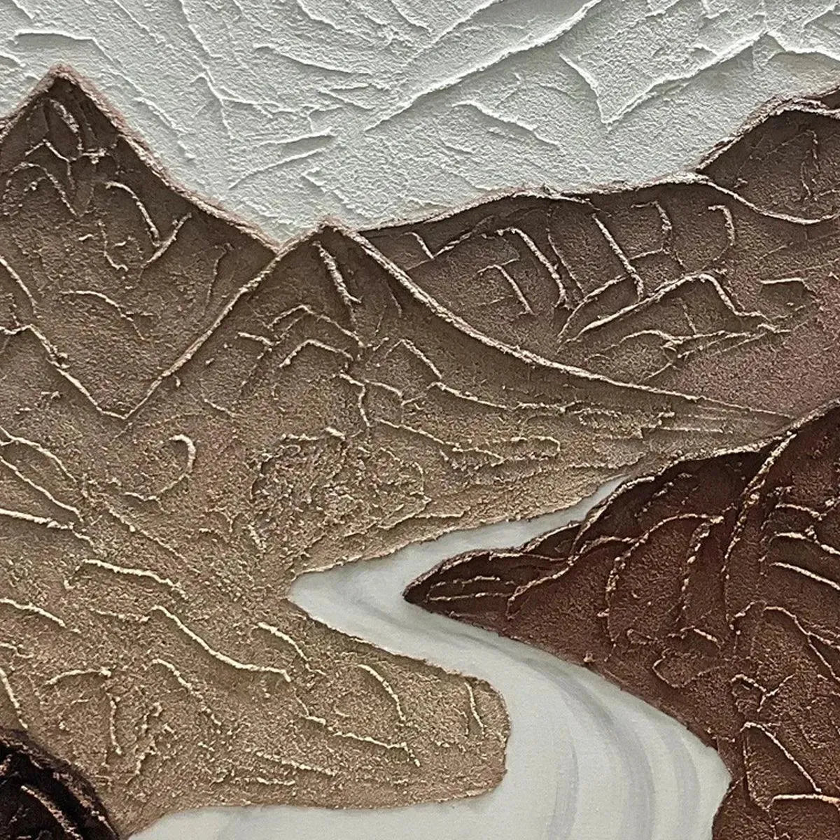 EARTH RIVER: Textured Brown and White Mountain River Landscape Painting - Image 5