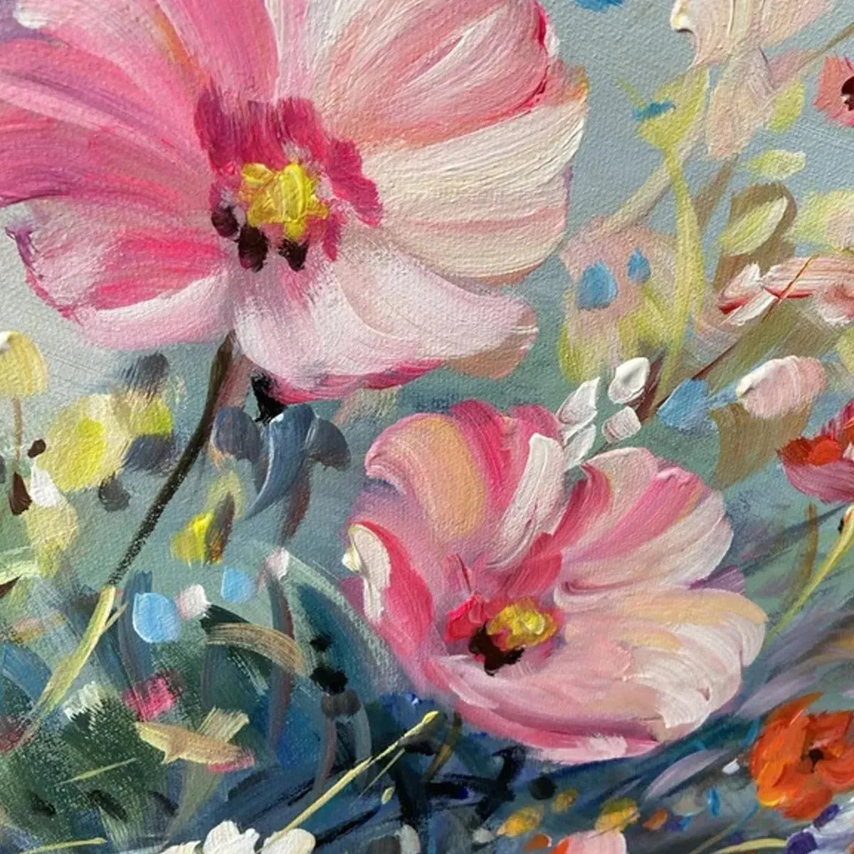 WILD MEADOW: Panoramic Floral Landscape Painting in Pink and White - Image 5