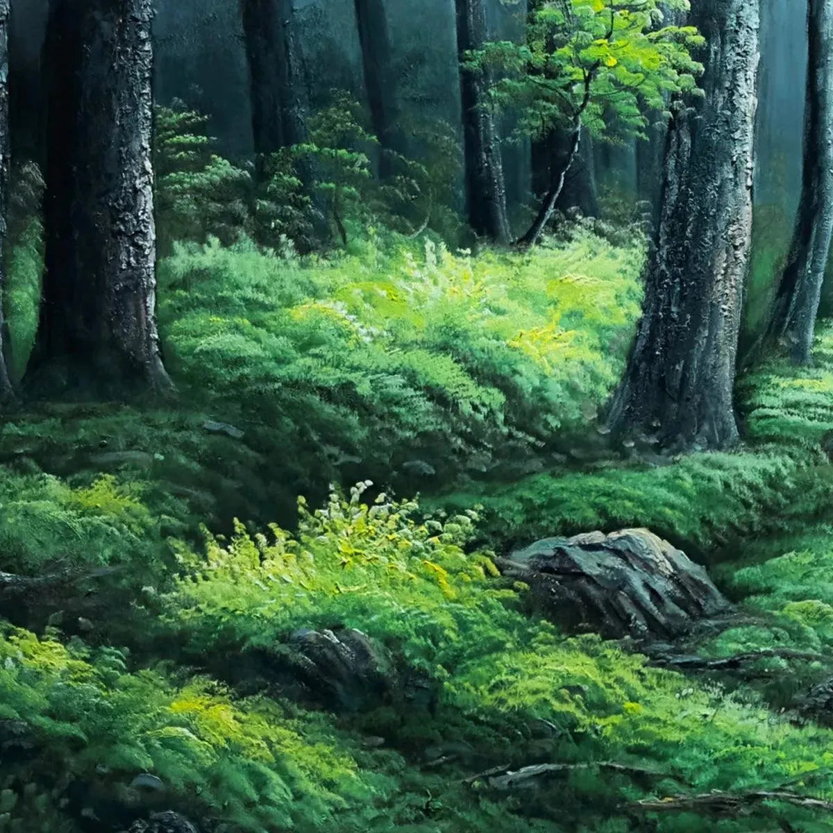 FOREST PATH: Panoramic Green Forest Landscape Painting - Image 5
