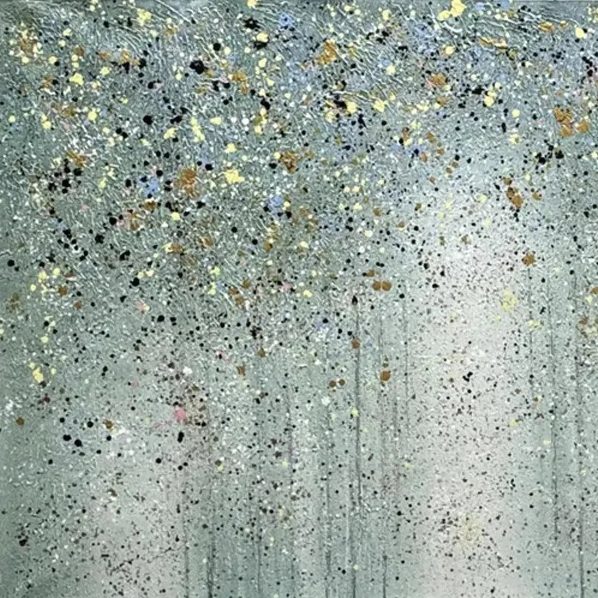 GOLDEN RAIN: Textured Abstract Landscape Painting in Green and Gold - Image 5