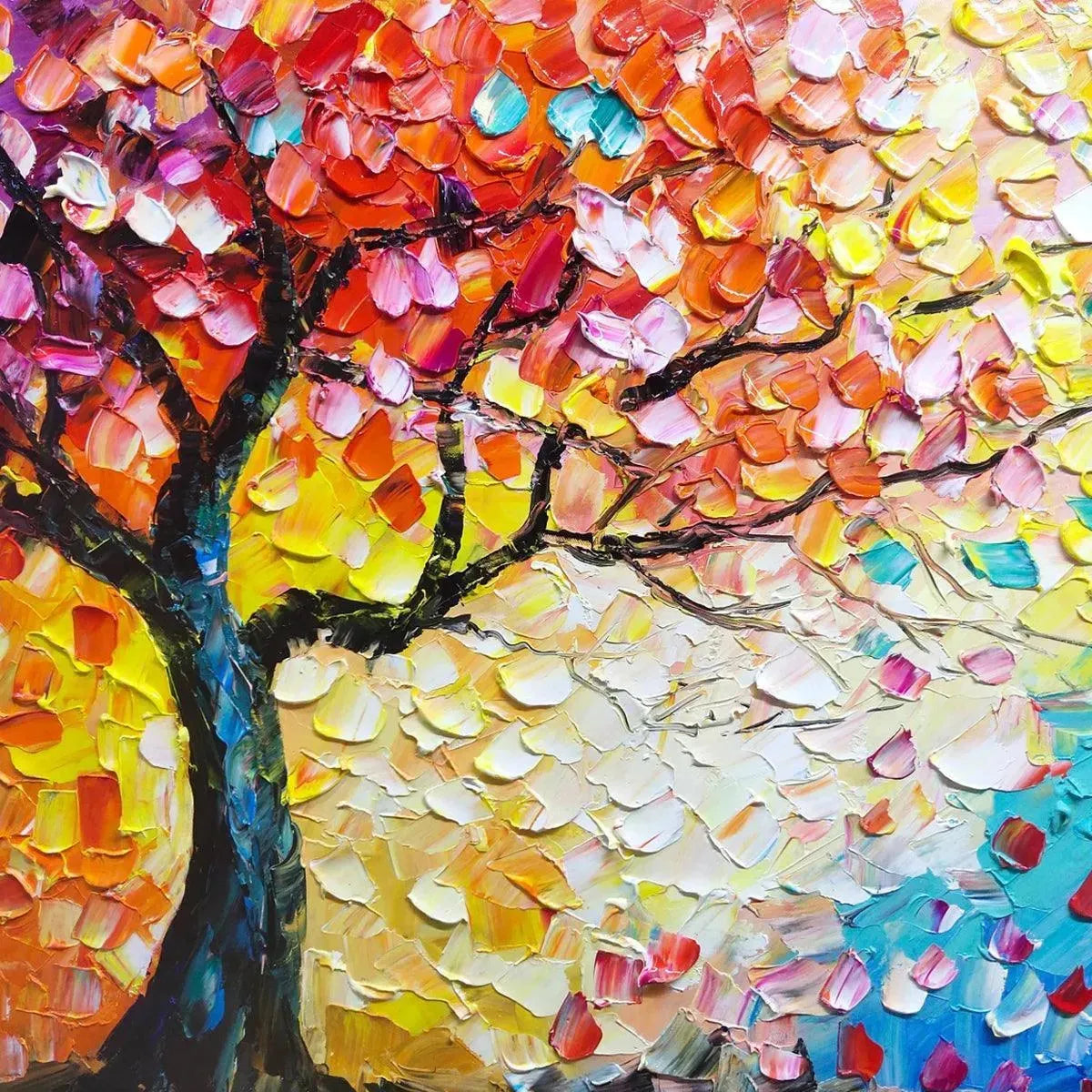 WHISPERS OF AUTUMN: Textured Impasto Tree Painting with Colorful Butterflies - Image 6
