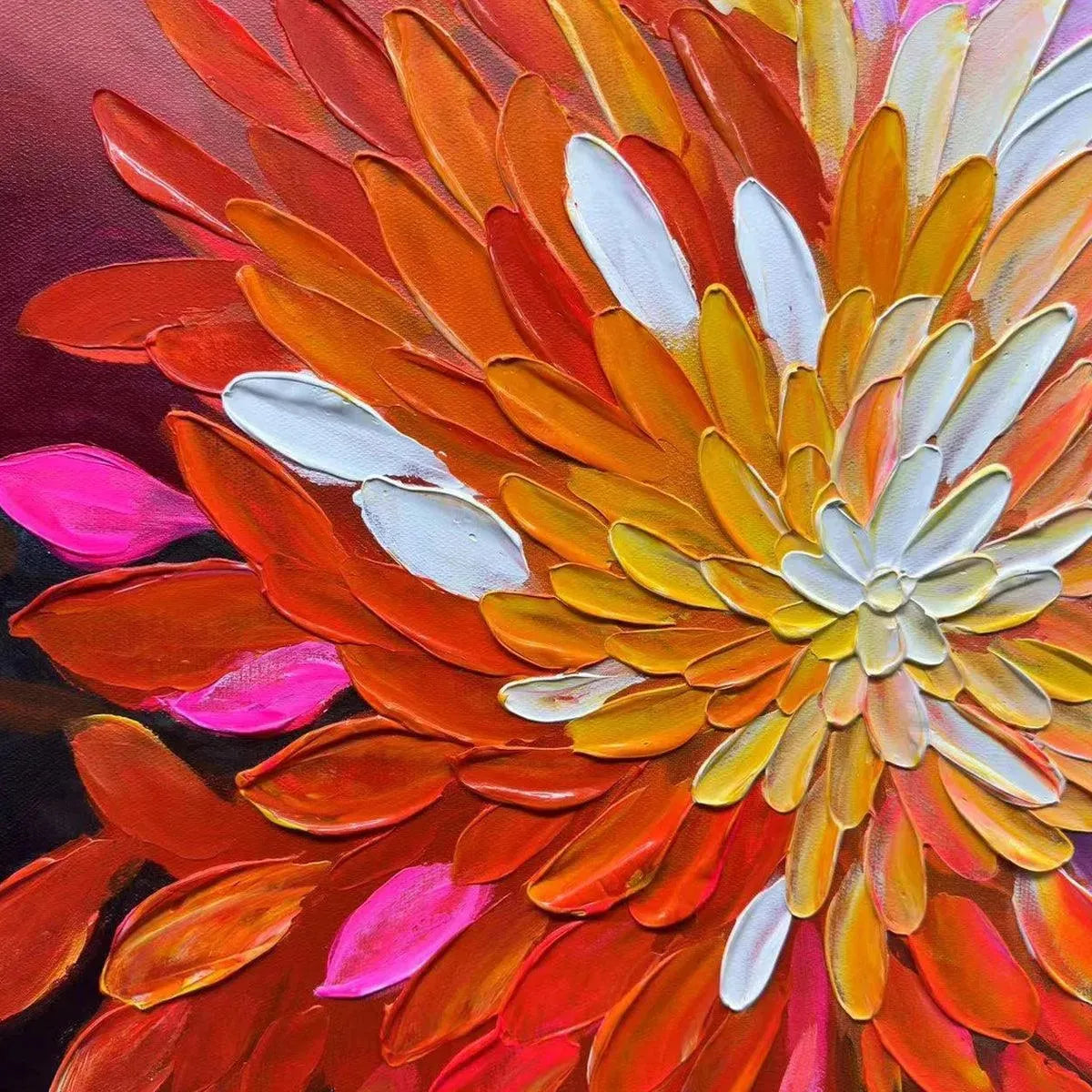 RAINBOW PETALS: Textured Impasto Abstract Floral Painting in Rainbow Colors - Image 6
