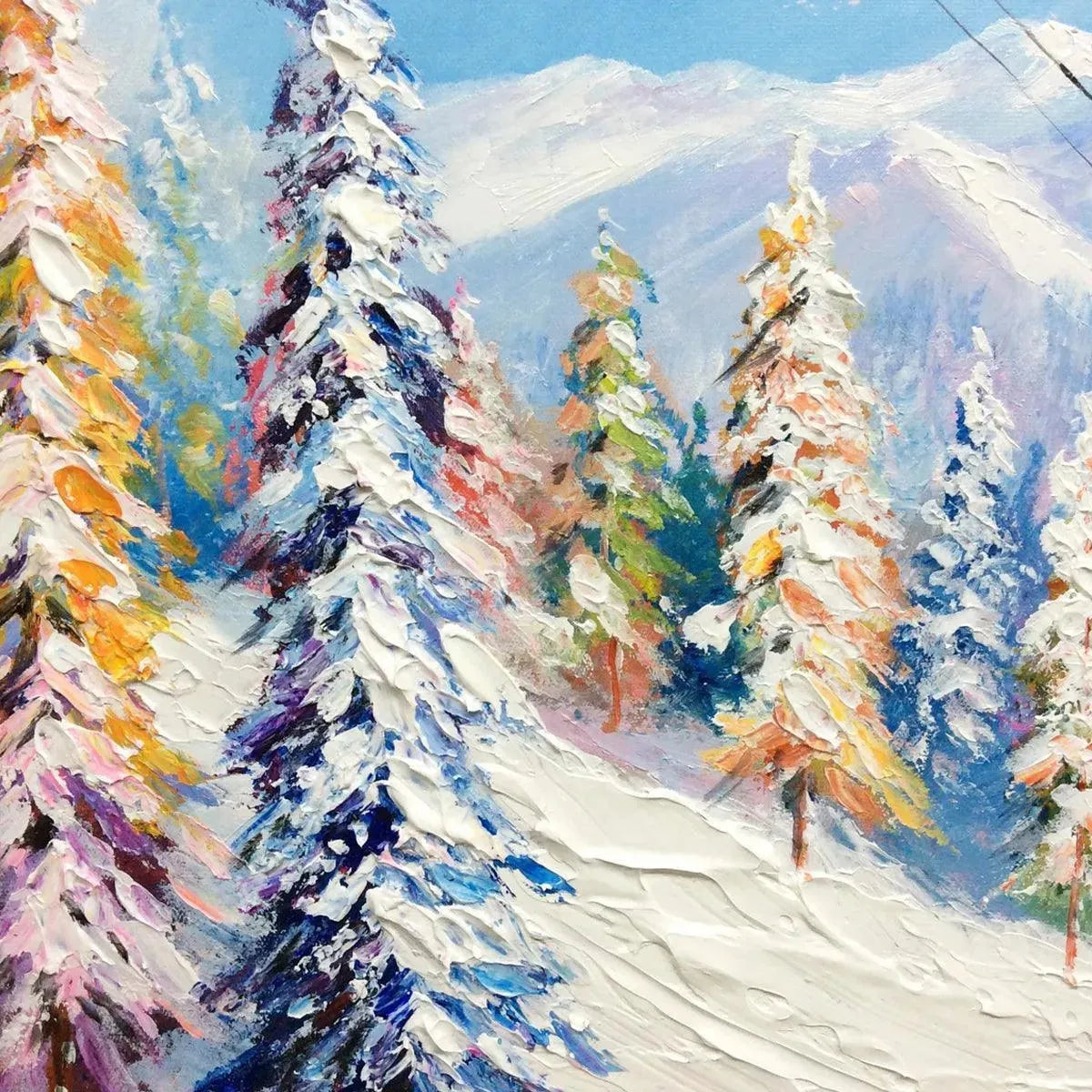 SNOWY SLOPES: Panoramic Ski Resort Landscape Painting - Image 6