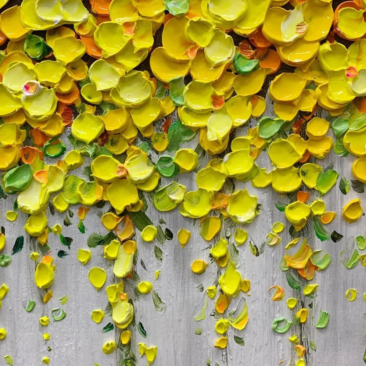 GOLDEN CASCADE: Textured Yellow Floral Painting on Grey Background - Image 3
