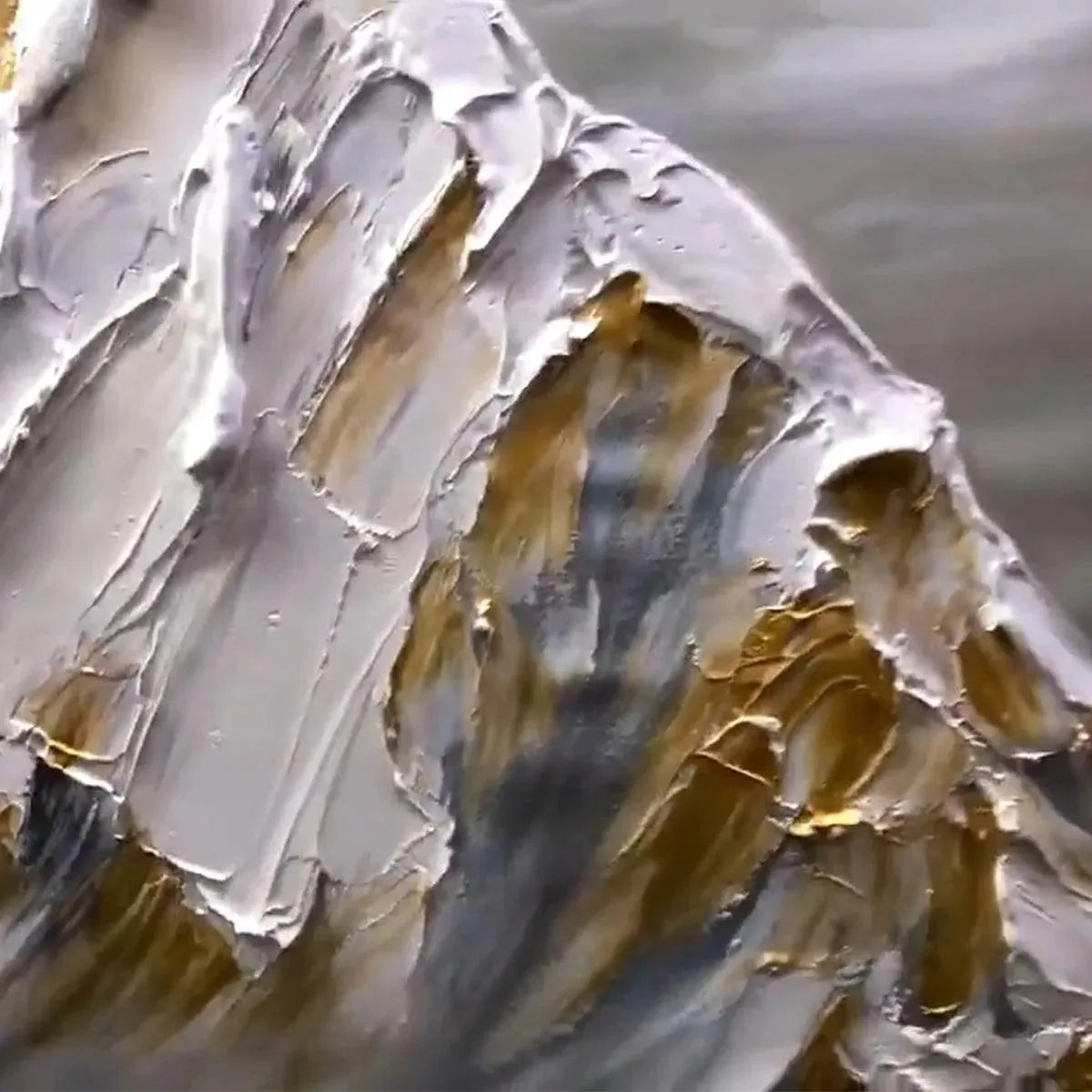 GOLDEN PEAKS: Textured Mountain Landscape Painting in Gold and Grey - Image 3