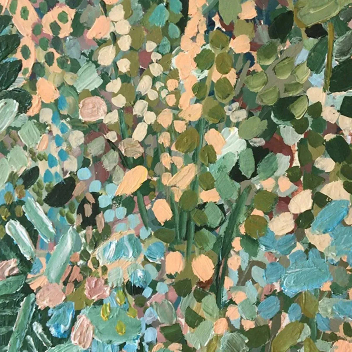 ENCHANTED GARDEN: Vertical Abstract Floral Painting in Green, Blue, and Peach - Image 5