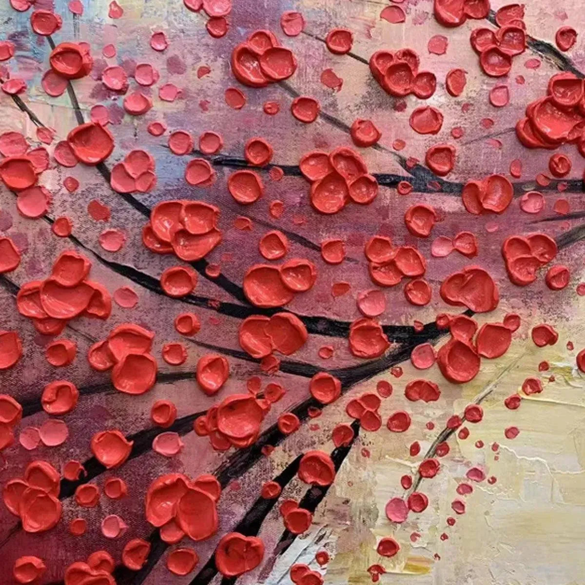 HEART TREE: Textured Impasto Red Tree Painting with Heart-Shaped Leaves - Image 5