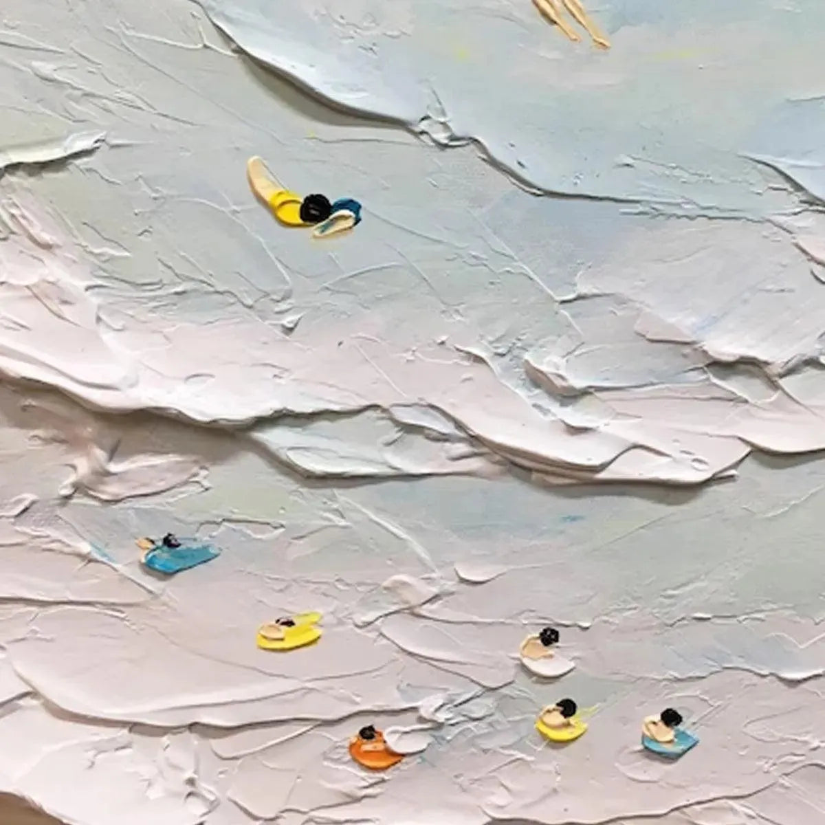 SUMMER BEACH: Textured Beach Scene Painting with Surfers and Swimmers - Image 6