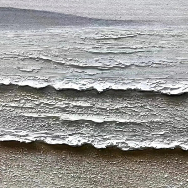 WHISPERING TIDES: Textured Coastal Landscape Painting in Beige and White