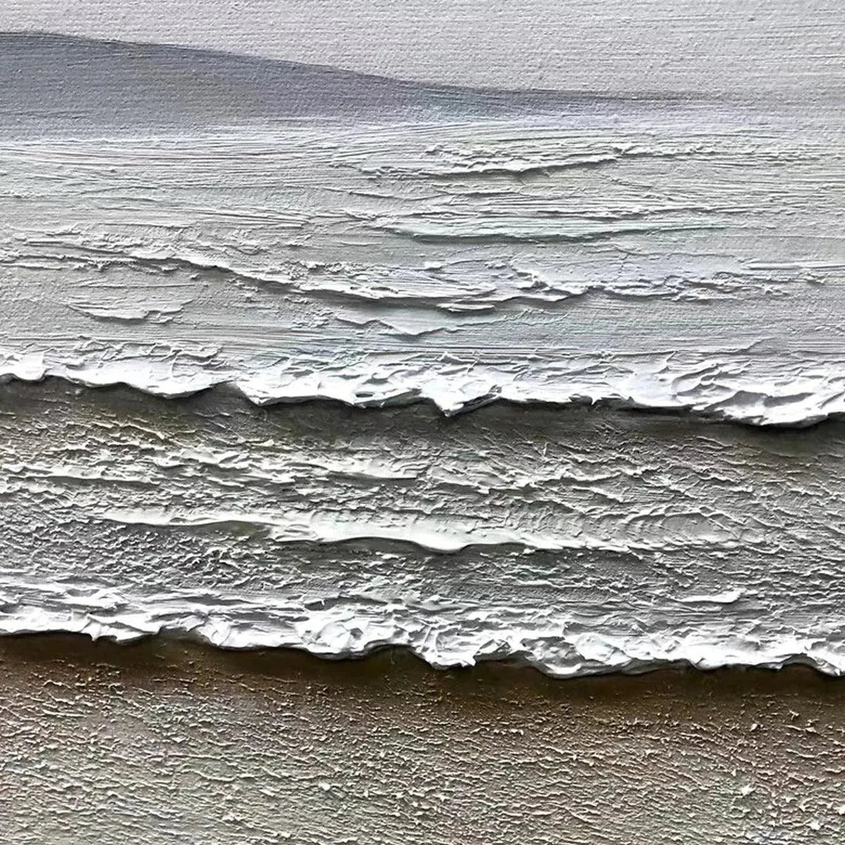 WHISPERING TIDES: Textured Coastal Landscape Painting in Beige and White - Image 6