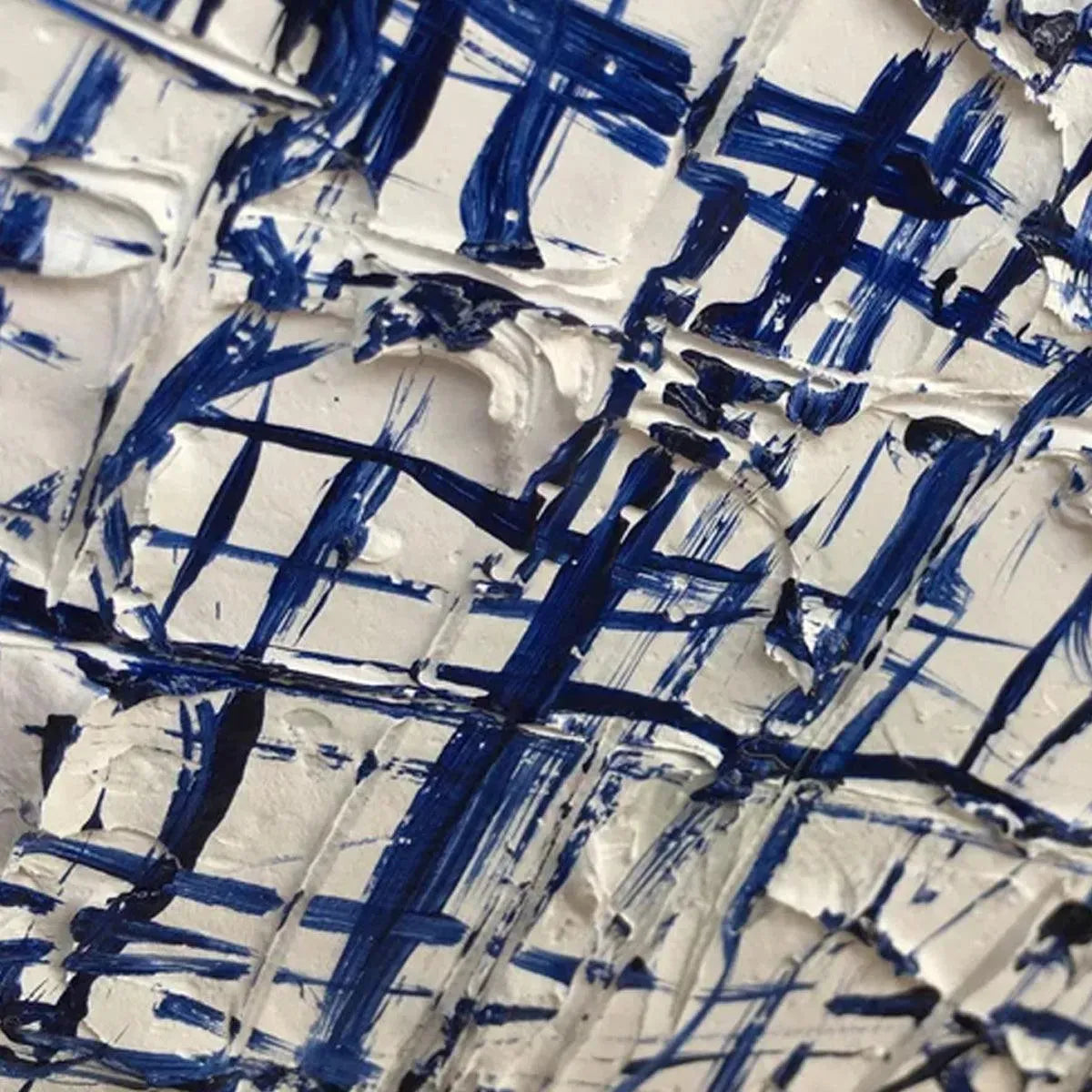 BLUE GRID: Textured Minimalist Abstract Painting in Blue and White - Image 3