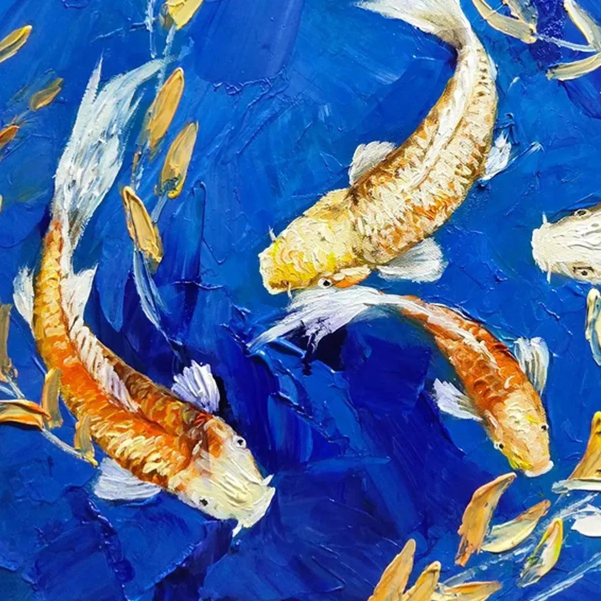 GOLDEN KOI: Vertical Koi Fish Painting on Blue Background - Image 3
