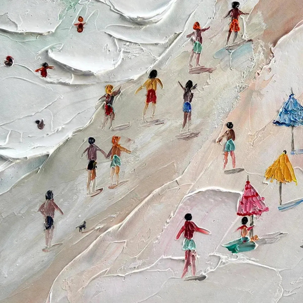 BEACH DAY: Textured Beach Scene Painting with Colorful Umbrellas - Image 5