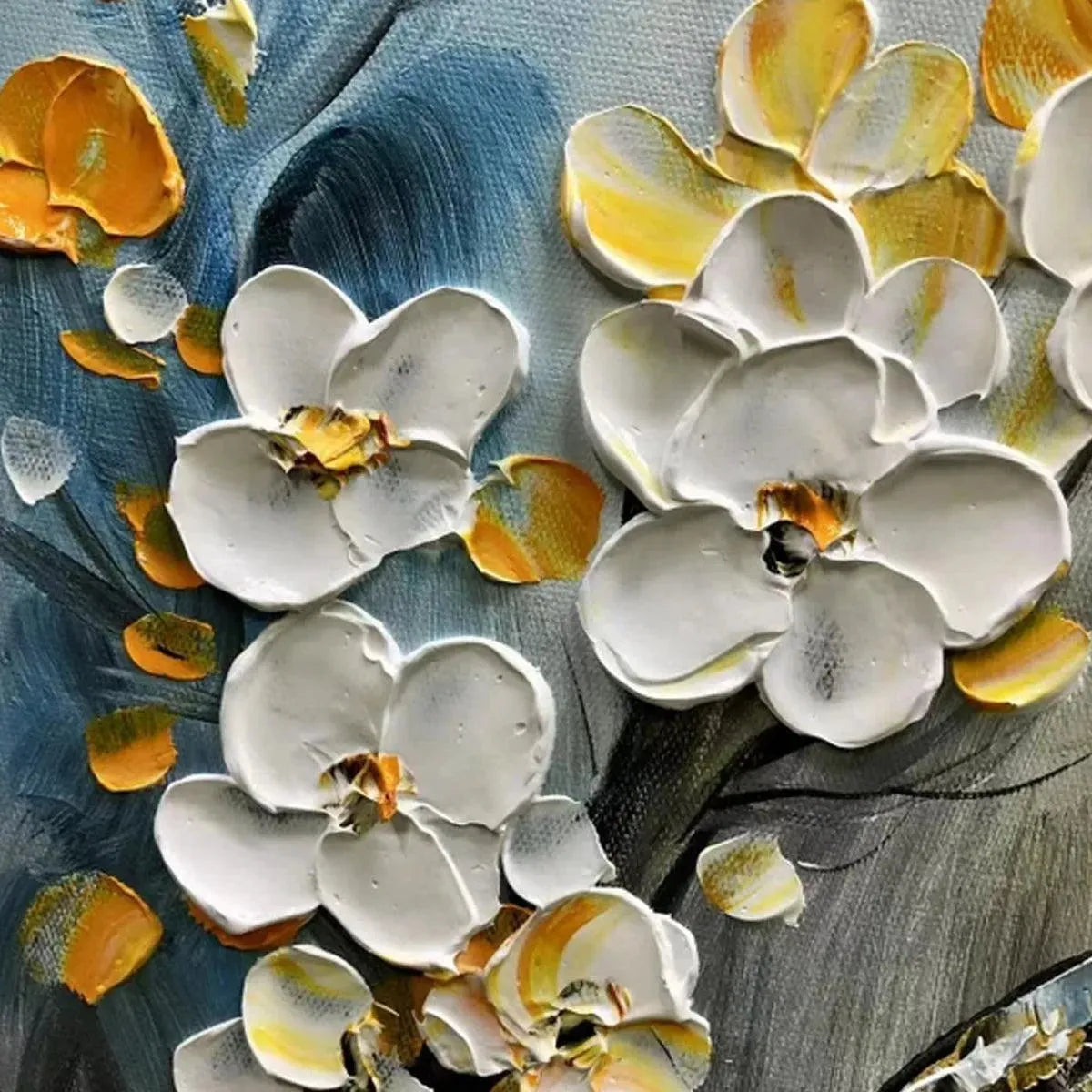 SPRING BLOSSOMS: Textured Floral Painting in White and Gold - Image 6