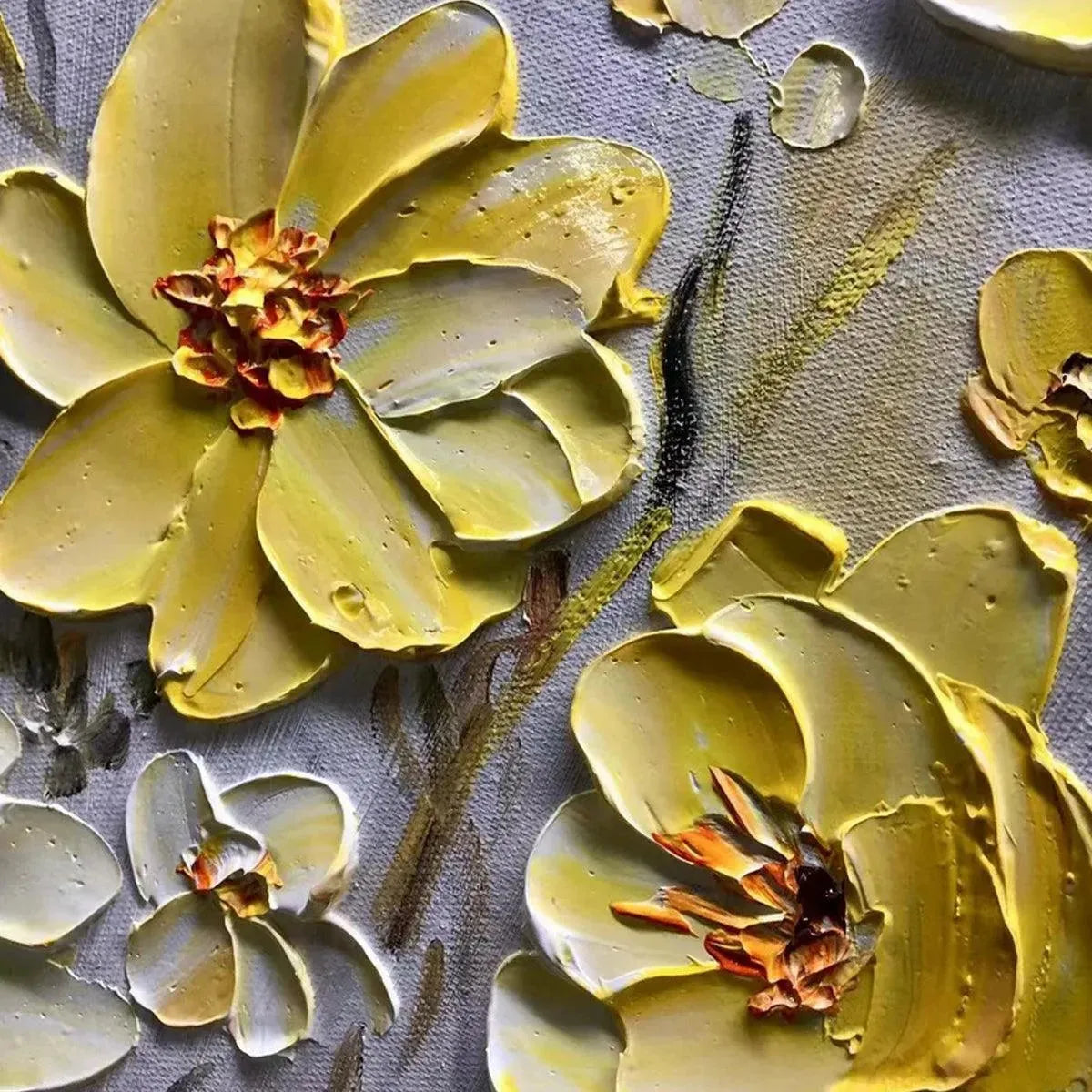 GOLDEN SUNFLOWERS: Textured Impasto Floral Painting in Yellow - Image 6