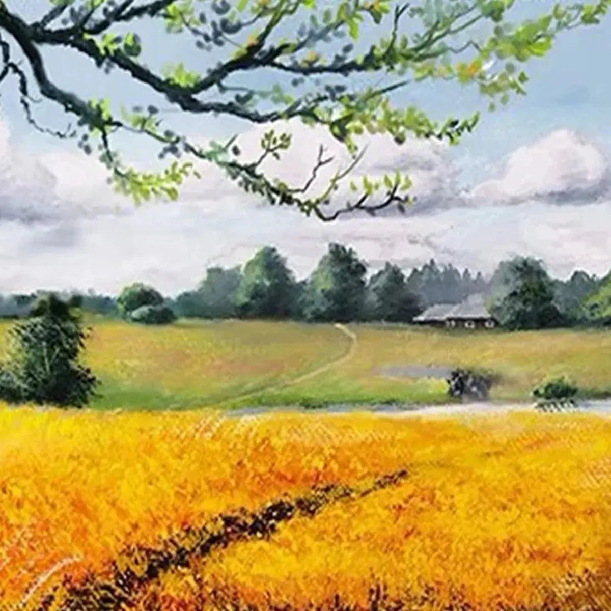 GOLDEN HARVEST: Tranquil Landscape Painting of a Golden Field - Image 6