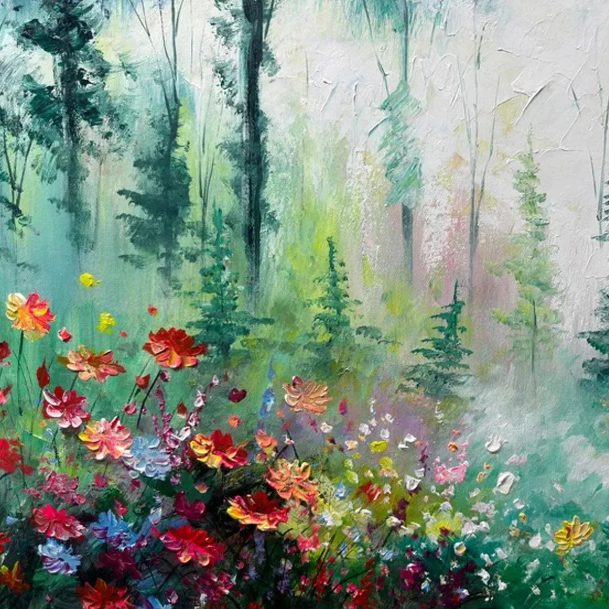 WHISPERING WOODS: Impressionistic Forest Landscape Painting with Colorful Wildflowers - Image 3