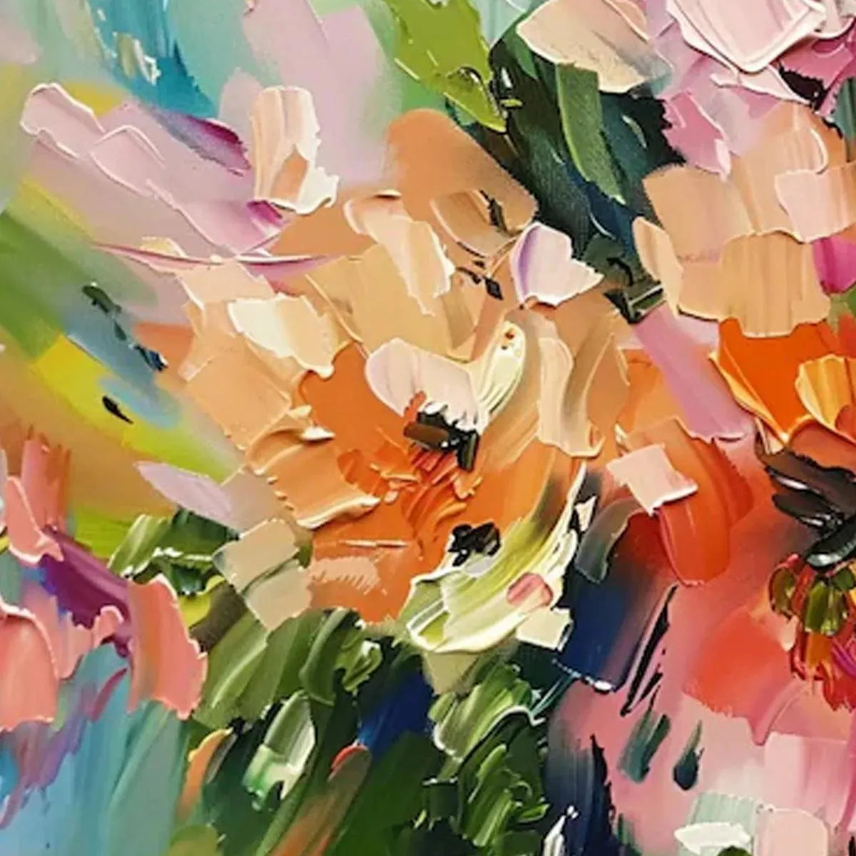 BLUSHING BLOOMS: Textured Impasto Floral Painting in Pink and Orange - Image 8