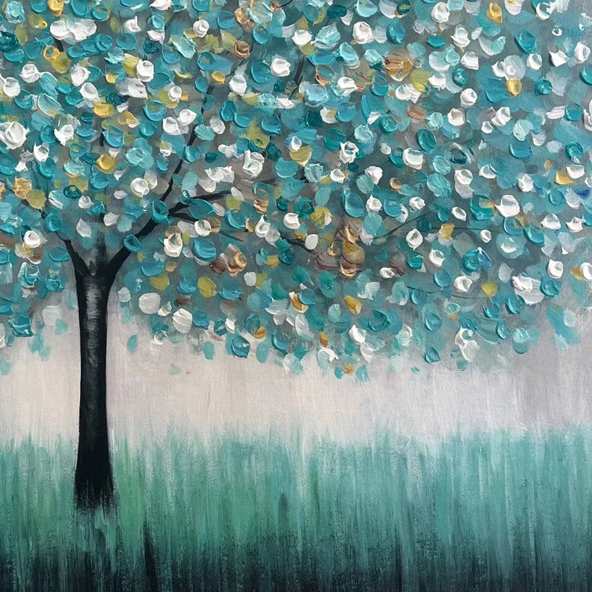 TEAL DREAM: Textured Tree Painting in Teal and Grey, Horizontal Canvas, Modern Wall Art - Image 5