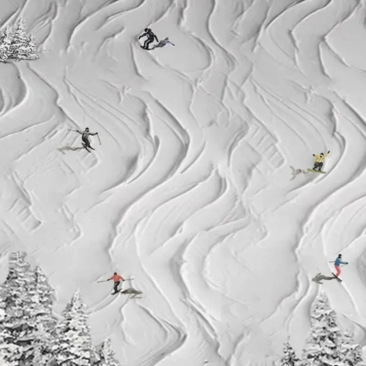 SNOWY CARVE: Textured White Skiing Landscape Painting - Image 8