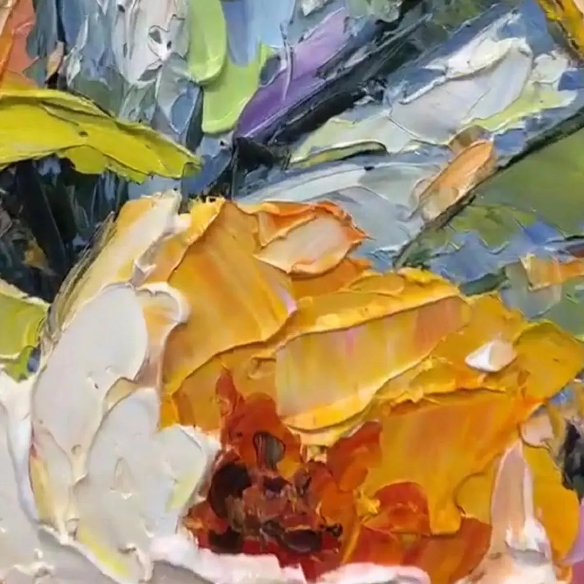 SUMMER BLOOM: Textured Impasto Floral Painting in Yellow and Pink for Living Room - Image 6