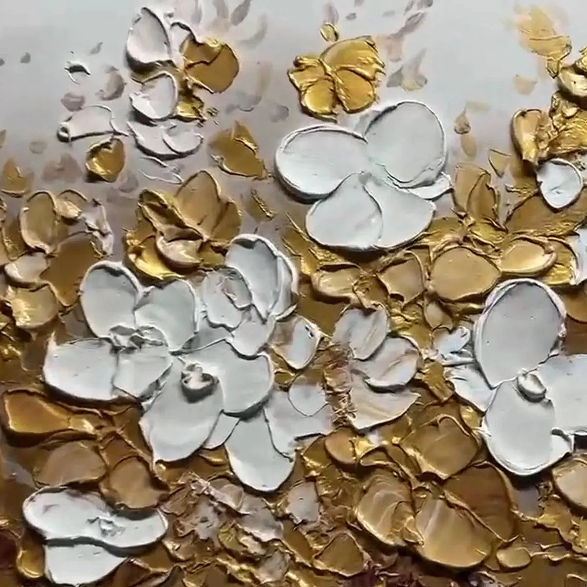 GOLDEN GARDEN: Textured White and Gold Floral Impasto Painting - Image 6