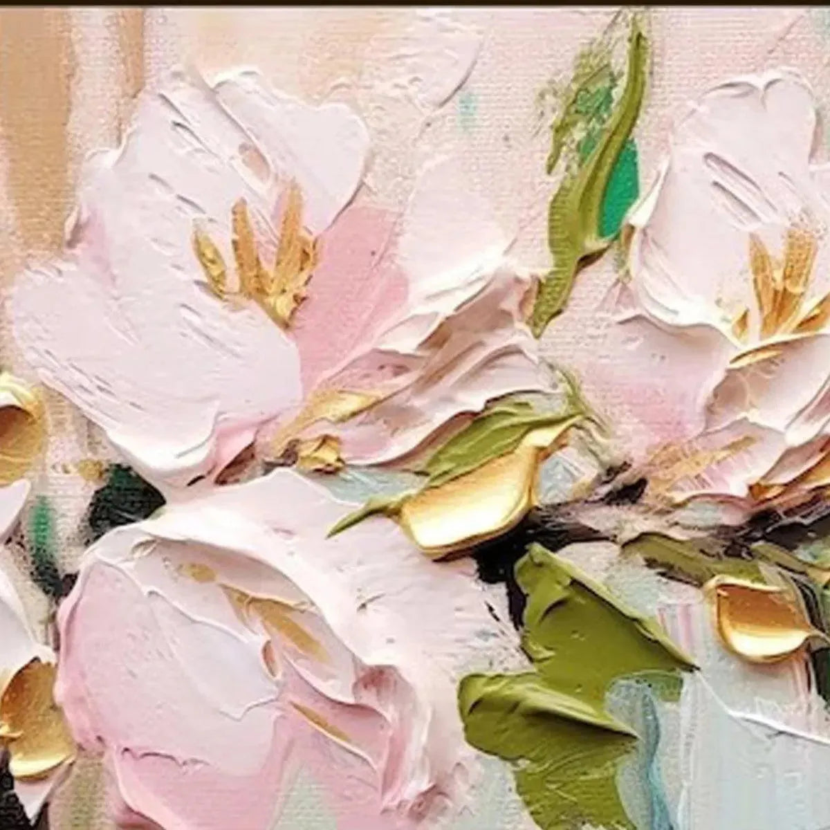 GOLDEN BLUSH: Textured Pink and Gold Floral Impasto Painting - Image 3