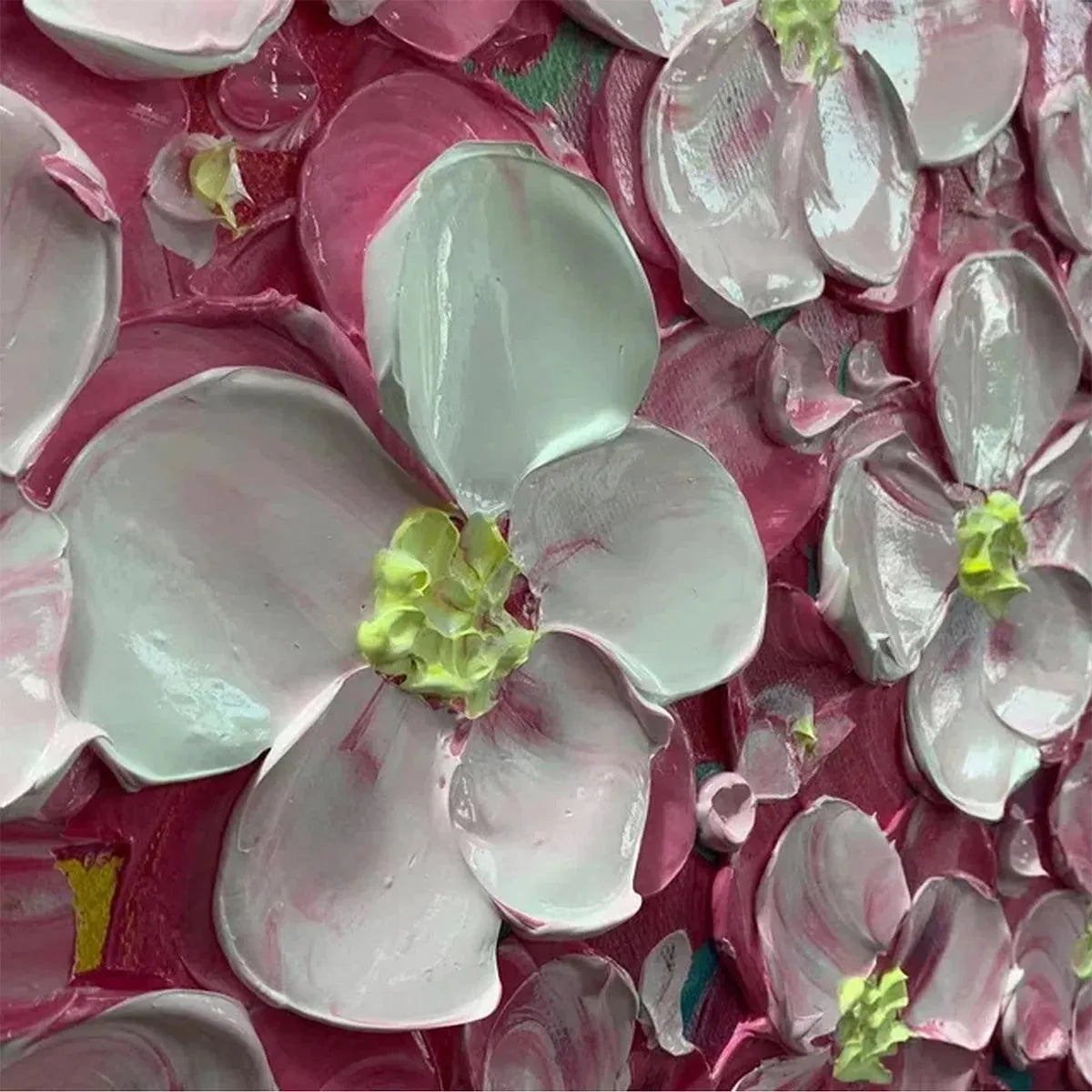 PINK BLOSSOM DREAM: Textured Floral Impasto Painting in Pink and White - Image 3