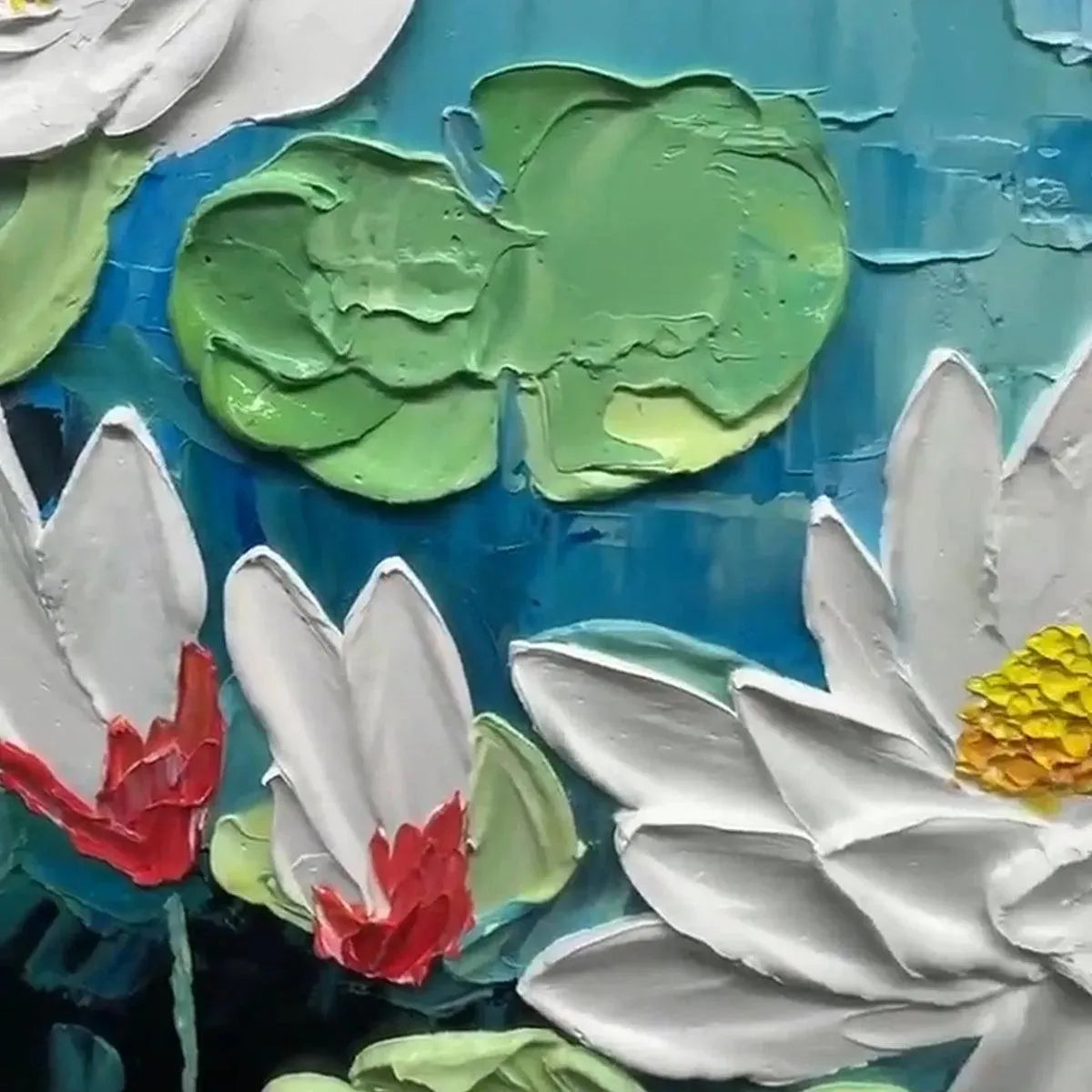 SERENE LOTUS POND: Textured Impasto Water Lilies Painting, Horizontal Wall Art - Image 6