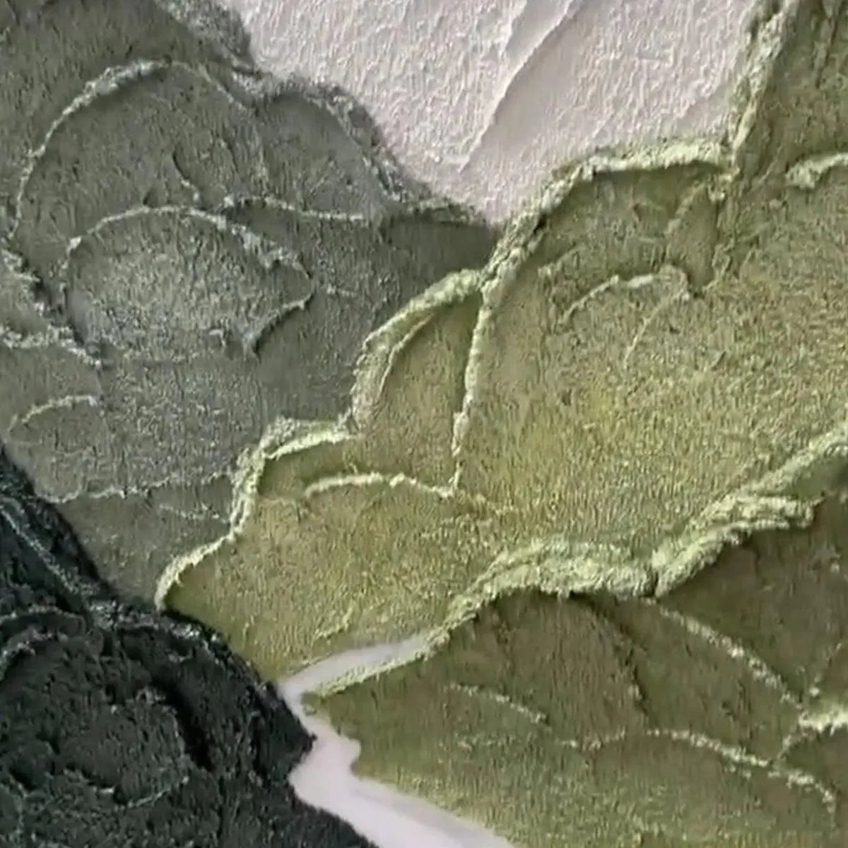 JADE PEAK: Textured Green and White Mountain Landscape Painting - Image 3