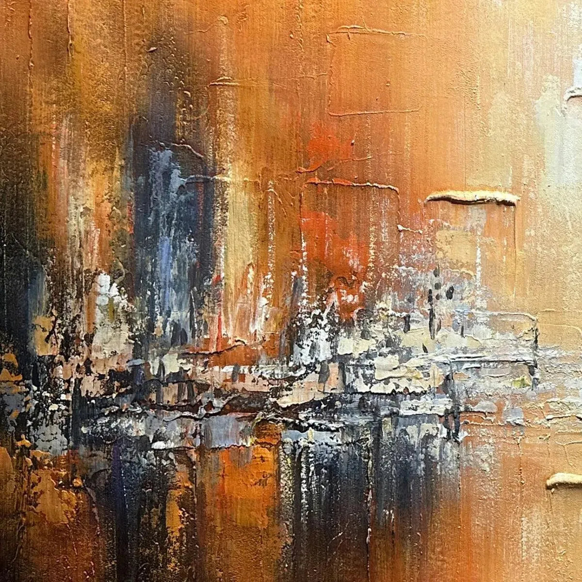 GOLDEN CITY: Textured Abstract Cityscape Painting in Orange and Blue - Image 5