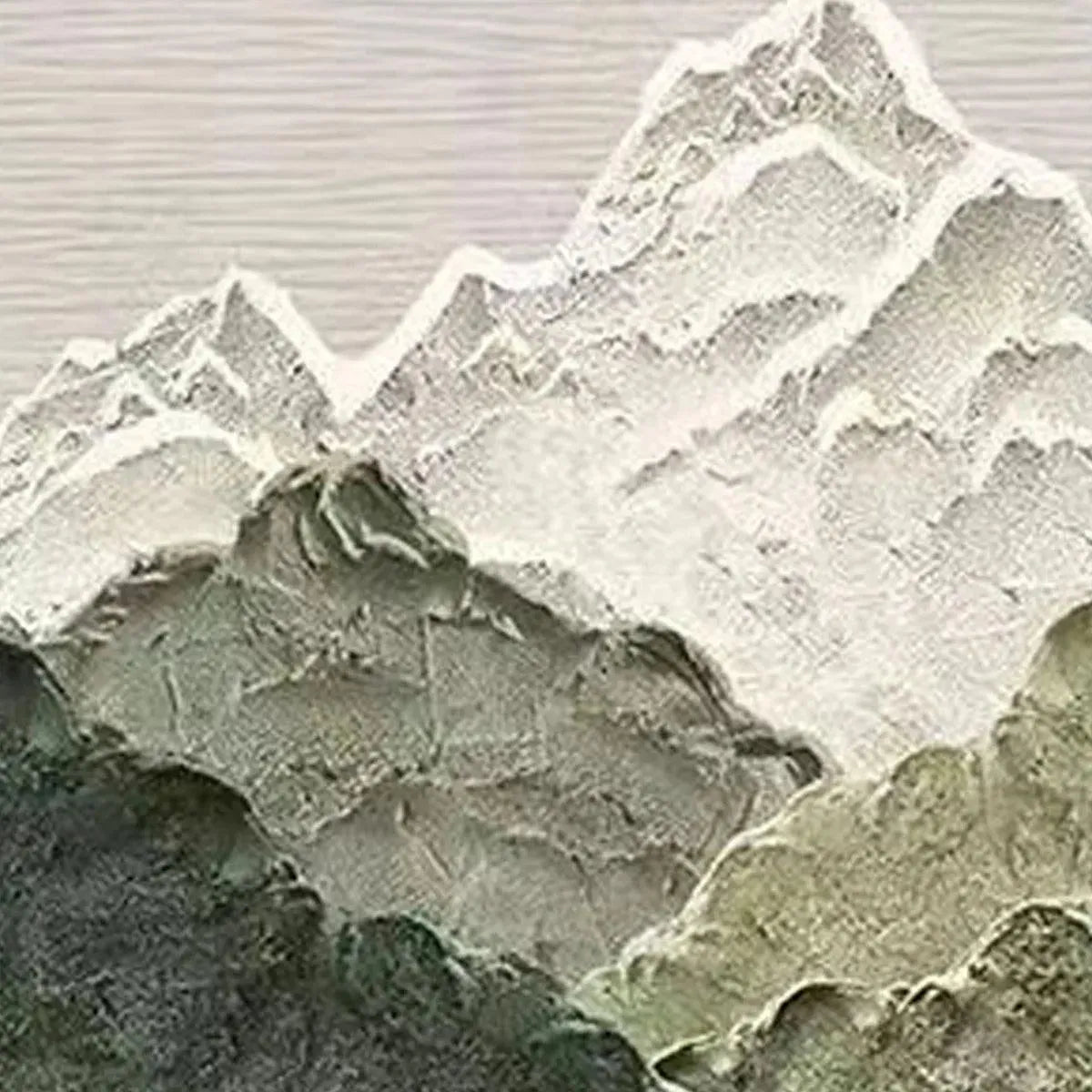 JADE PEAK: Textured Green and White Mountain Landscape Painting - Image 5