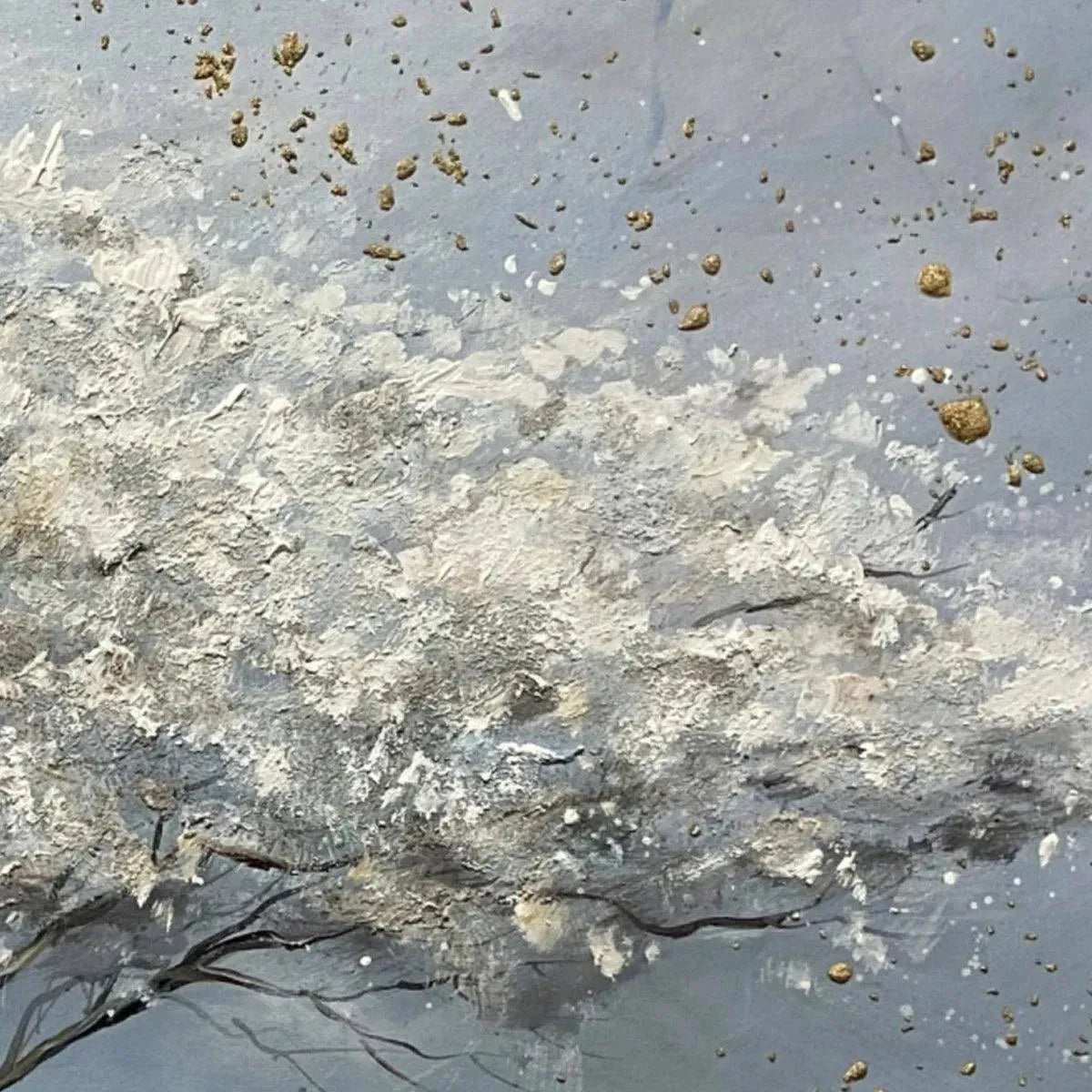 SILVER LINING: Textured White and Gold Tree Painting on Grey Background - Image 5