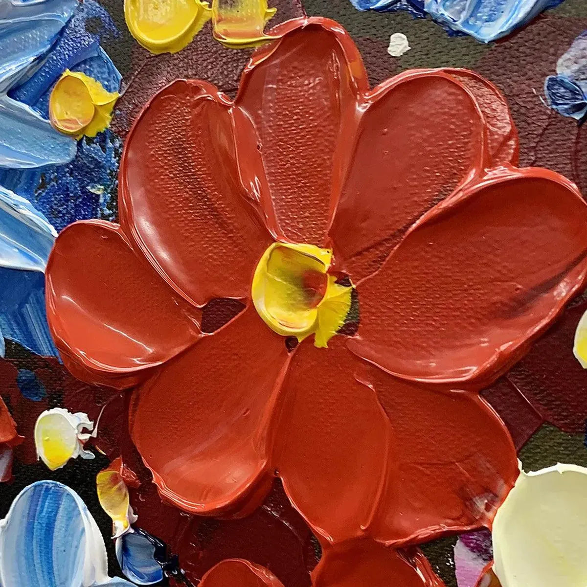 VIBRANT BOUQUET: Textured Impasto Floral Painting, Horizontal Wall Art - Image 3