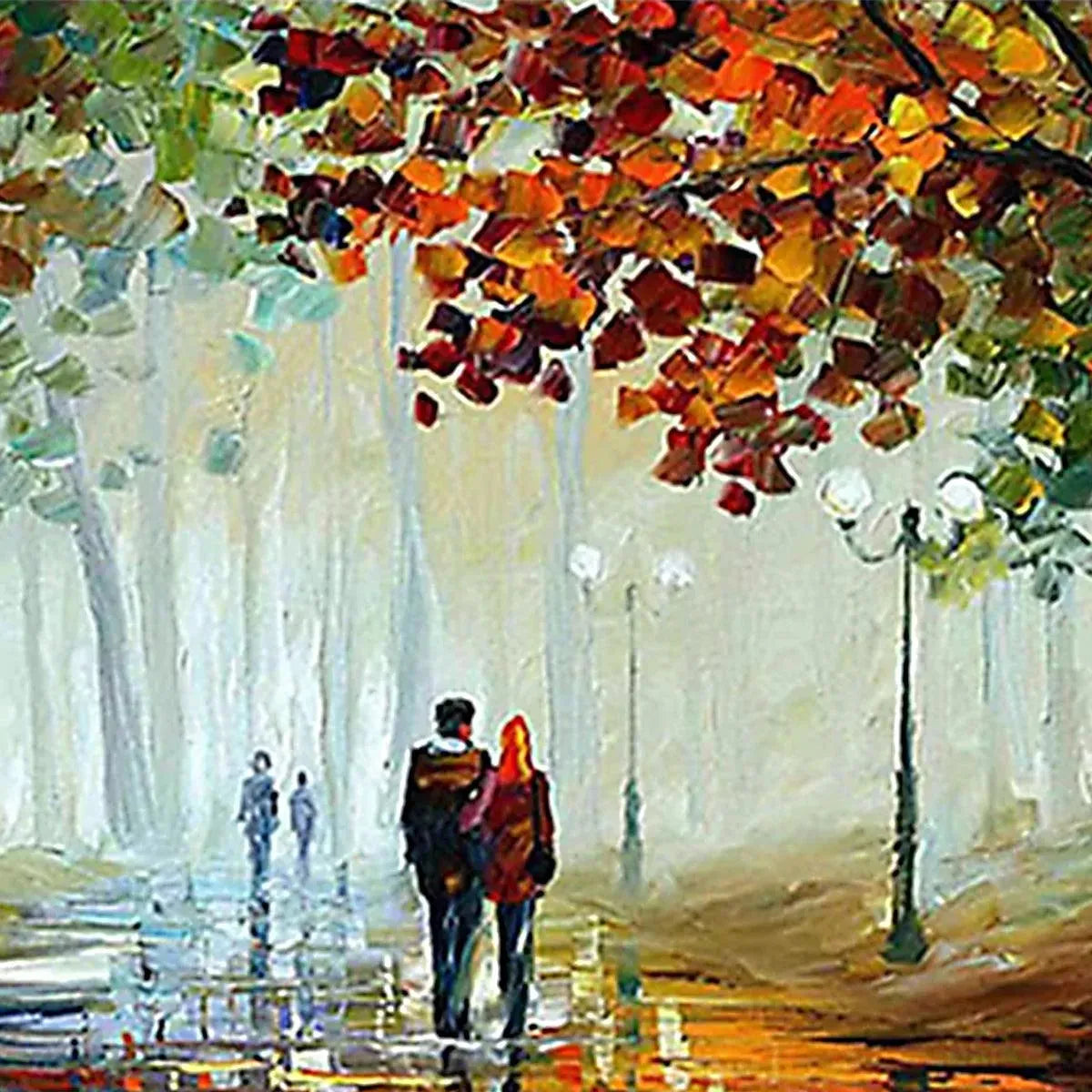 AUTUMN PARK STROLL: Romantic Park Landscape Painting, Horizontal Wall Art - Image 3